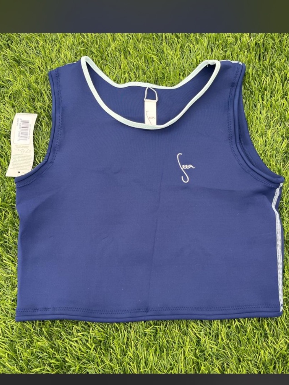 Seea Navy Cropped Tank with White Trim